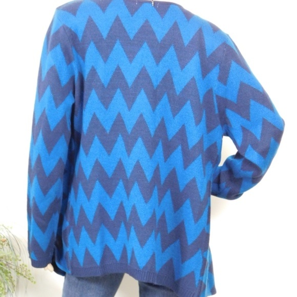 New York & Company Cardigan Sweater L Open Front Drape Chevron - Picture 7 of 8